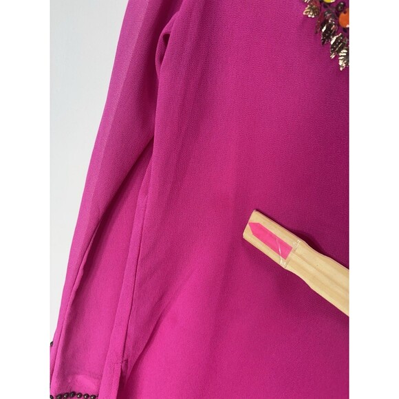 BOSTON PROPER Women’s SHEER EMBELLISHED V NECK TUNIC Top HOT PINK Sz S (flaw) - Picture 4 of 16
